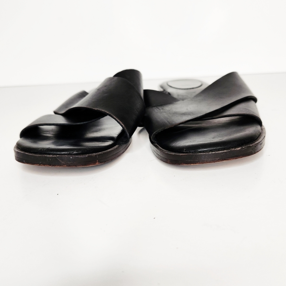J. Crew Gretchen Cross-Strap Black Leather Slip On Sandals Shoes Women's Size 9 - Picture 8 of 8